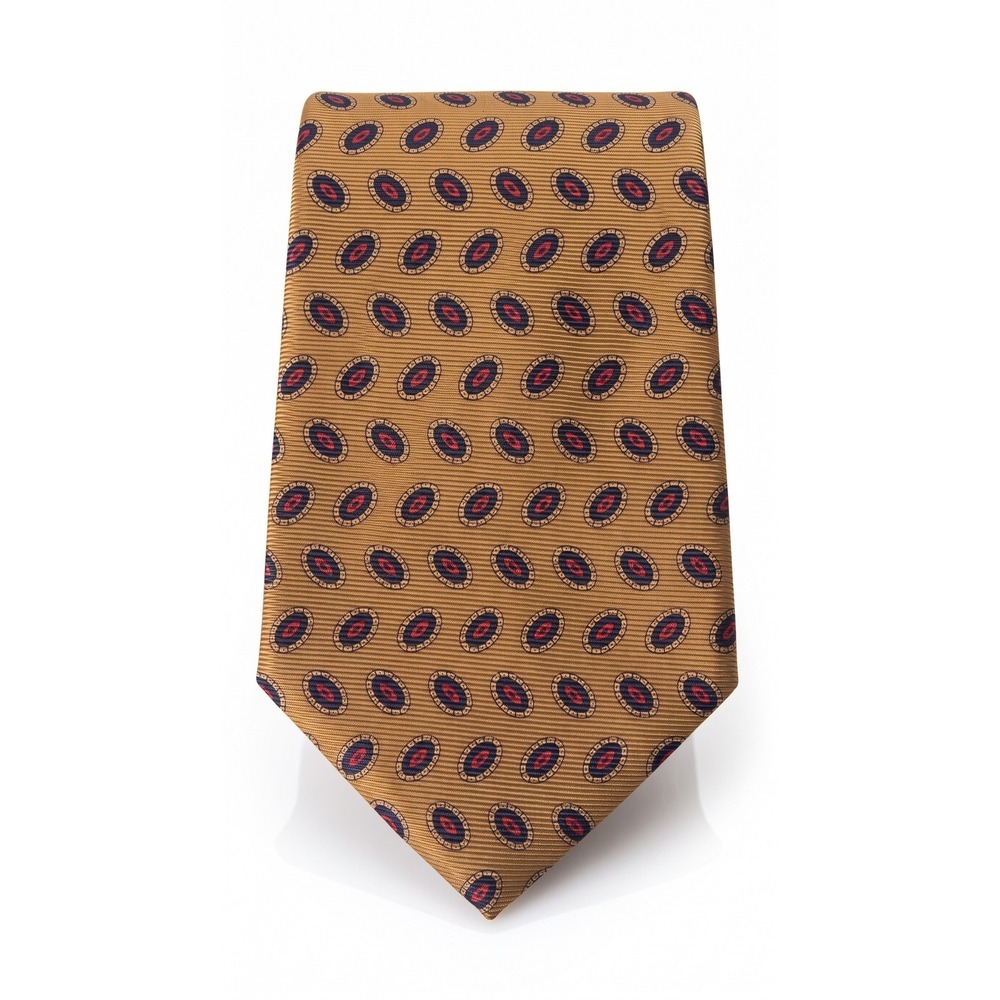 Brooks Brothers Tie Mens OS Gold Geometric Medallion Silk Makers Necktie